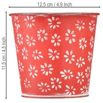 Artikel Übertopf Rot Weiß Blumentopf geblümt Metall Ø12,5cm H11,5cm