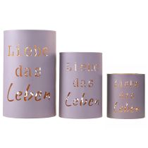 Artikel Windlicht „Liebe das Leben“ Violett Pastell Ø13/10,5/9cm Set 3St