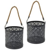 Artikel Windlicht Metall Deko Laterne Henkel Anthrazit Ø16cm 2St