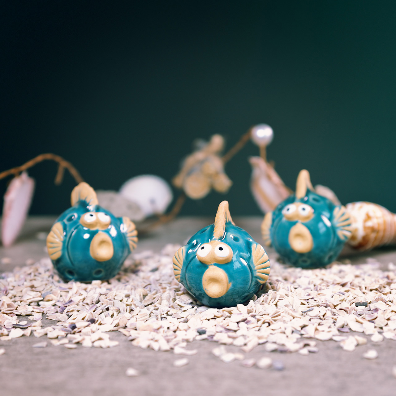 Deko-Fisch Blau, Fisch aus Keramik, Keramikfisch, Maritim L7cm 8St