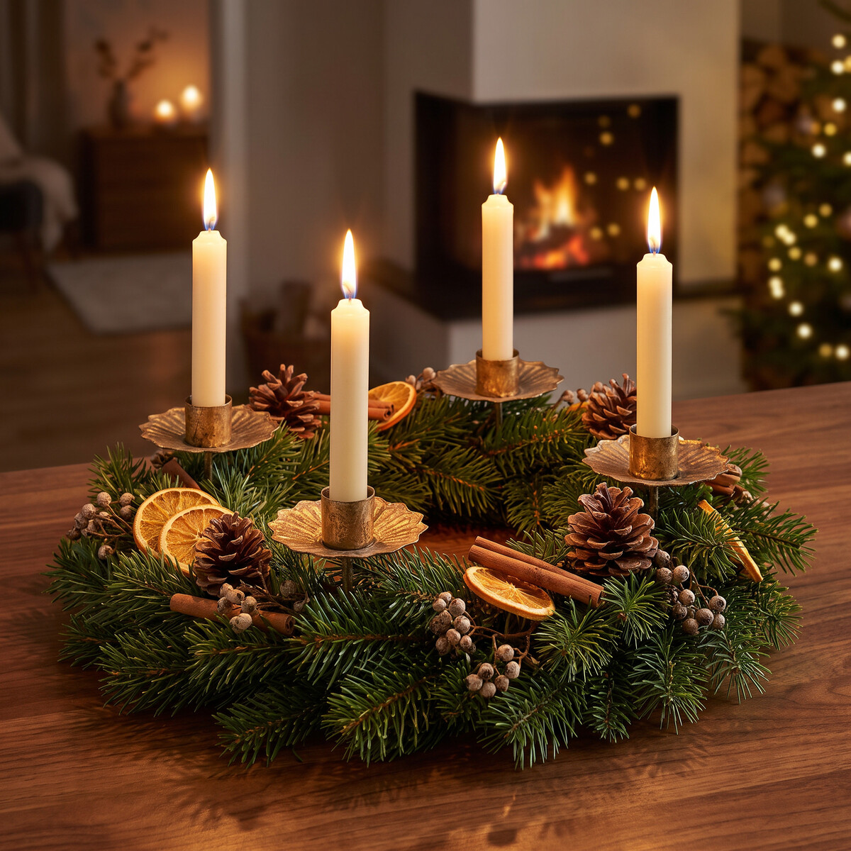 Kerzenhalter Adventskranz Gold Metall Ø7cm 4 St