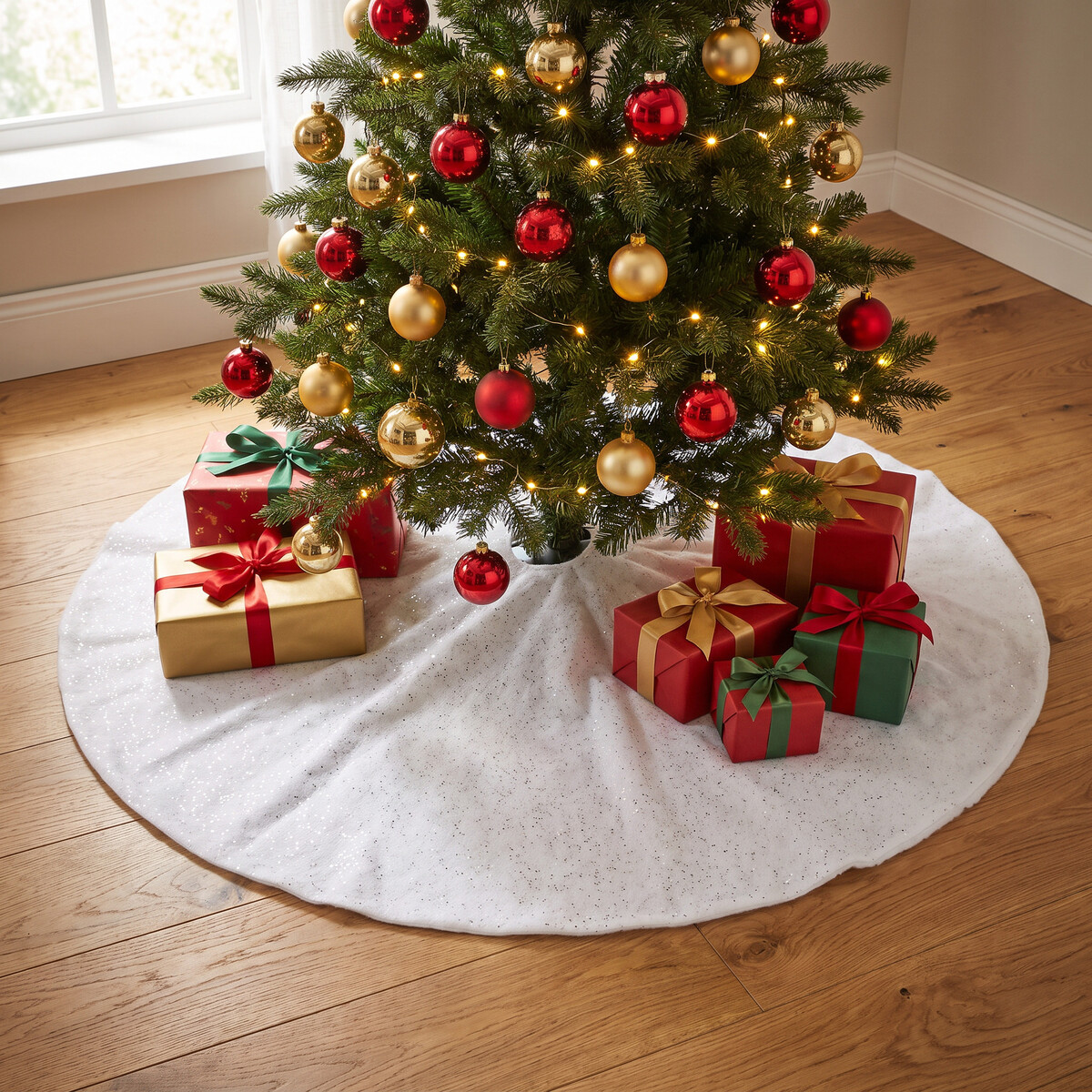 Weihnachtsbaumdecke Weiß Glitter Ø100cm Rund