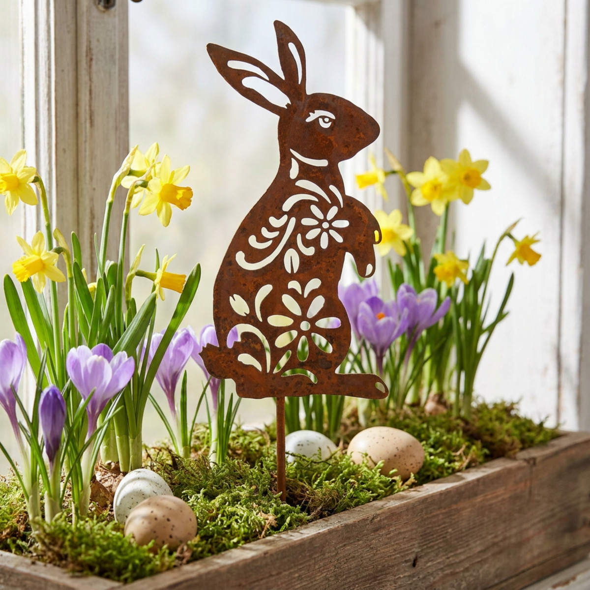 Gartenstecker Rost Hase 9x15cm Osterdeko Metall