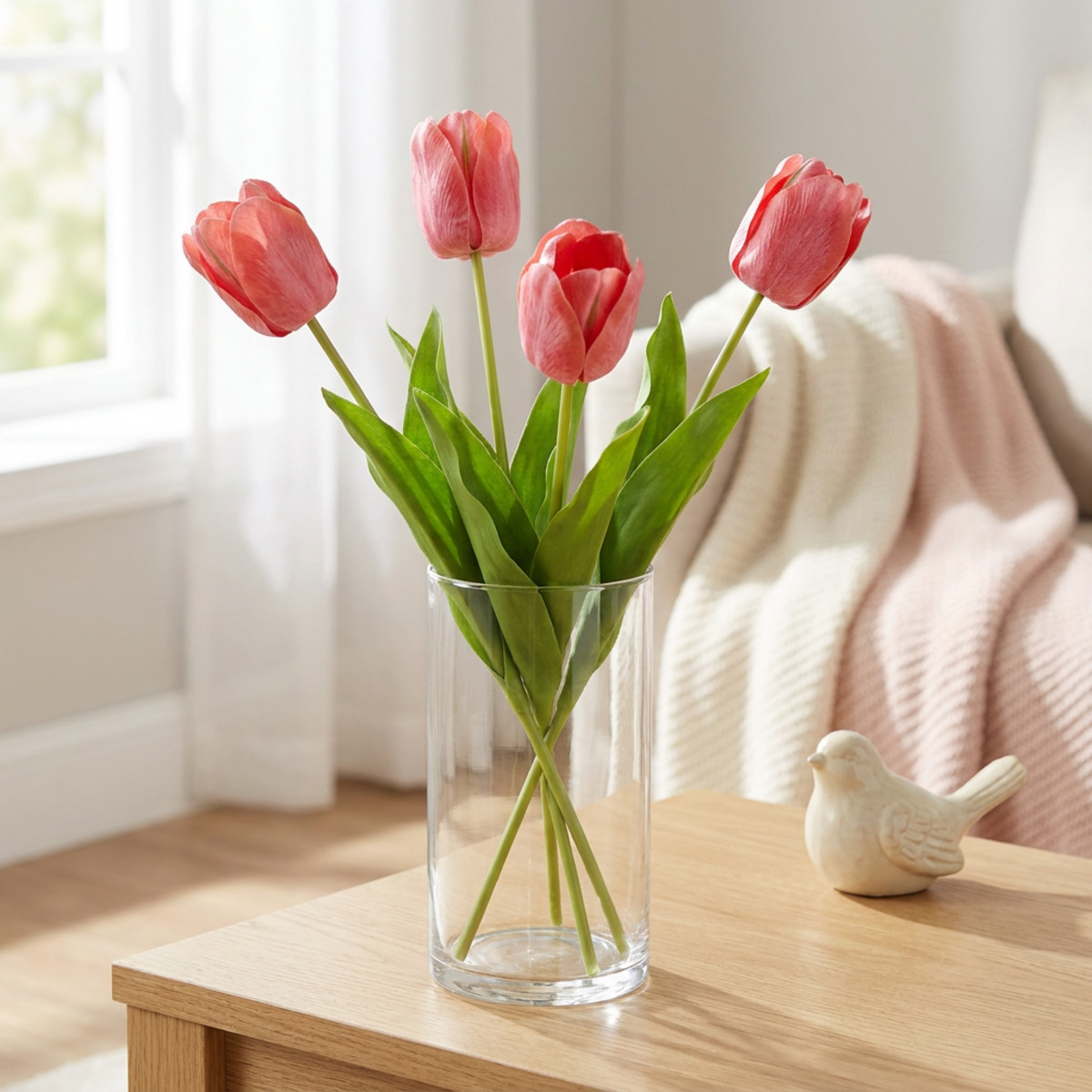 Tulpe Kunstblume Rot Orange H67cm Frühlingsdeko