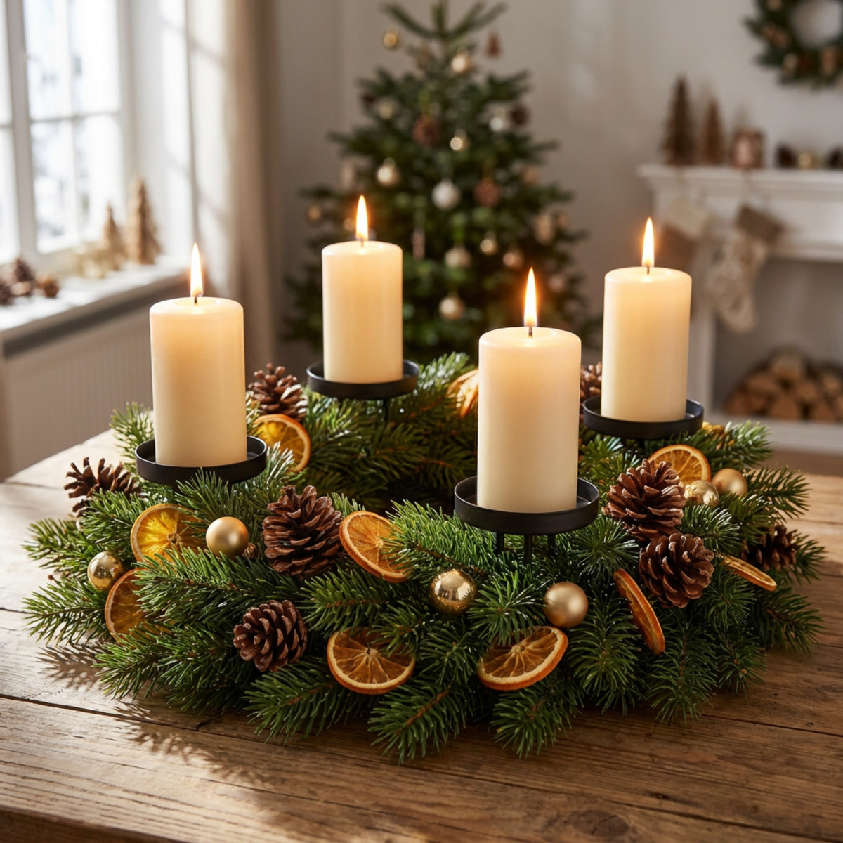 Kerzenhalter Adventskranz Metall Schwarz Ø8cm 4er-Set