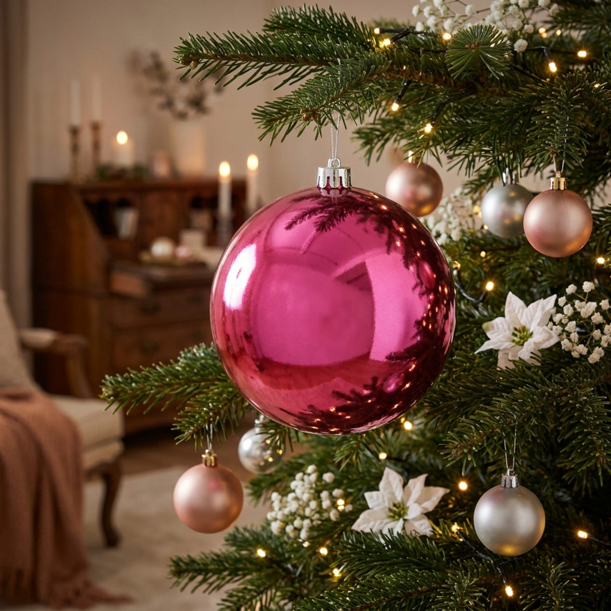 Weihnachtskugel Plastik Pink Ø14cm bruchsicher