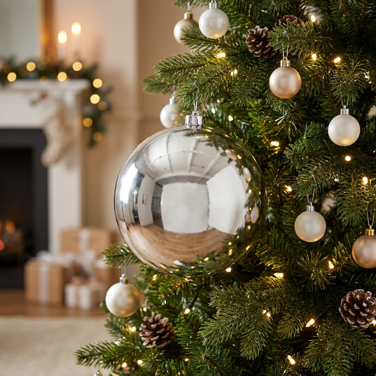 Weihnachtskugel Plastik Ø14cm Silber bruchsicher