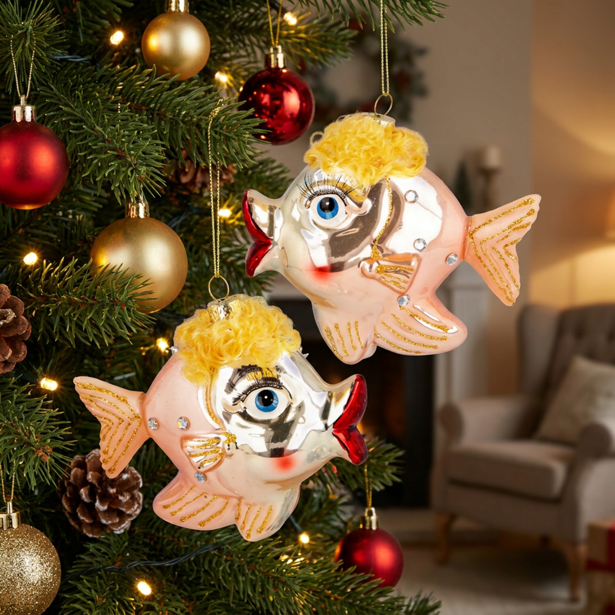 Christbaumschmuck-Fische Glas 9,5cm im 2er Set