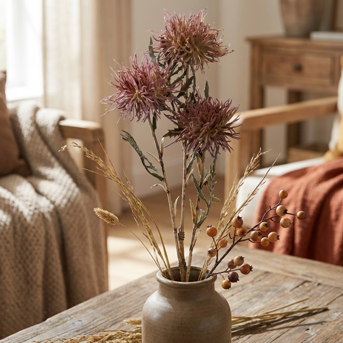 Künstliche Flockenblume Lila 48cm 3 Blüten Herbst
