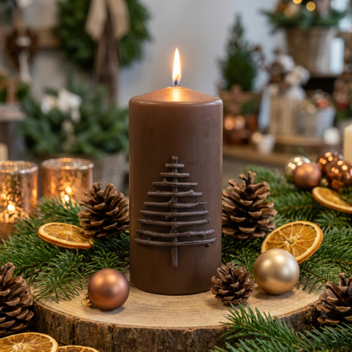 Weihnachtskerze Dunkelbraun 150/70mm Stumpenkerze