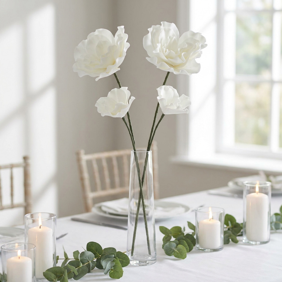 Weiße Schaumstoffblumen 85cm 2St für Dekoration