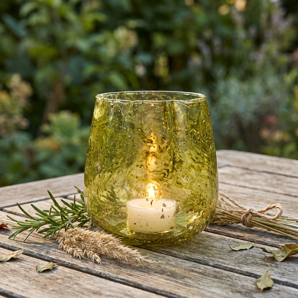 Windlicht Glas Vintage Gelbgrün Ø12cm H12,5cm