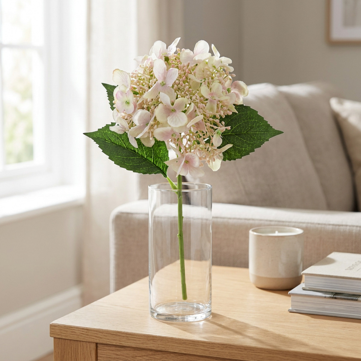 Hortensie künstlich Creme 52cm Gartenblume