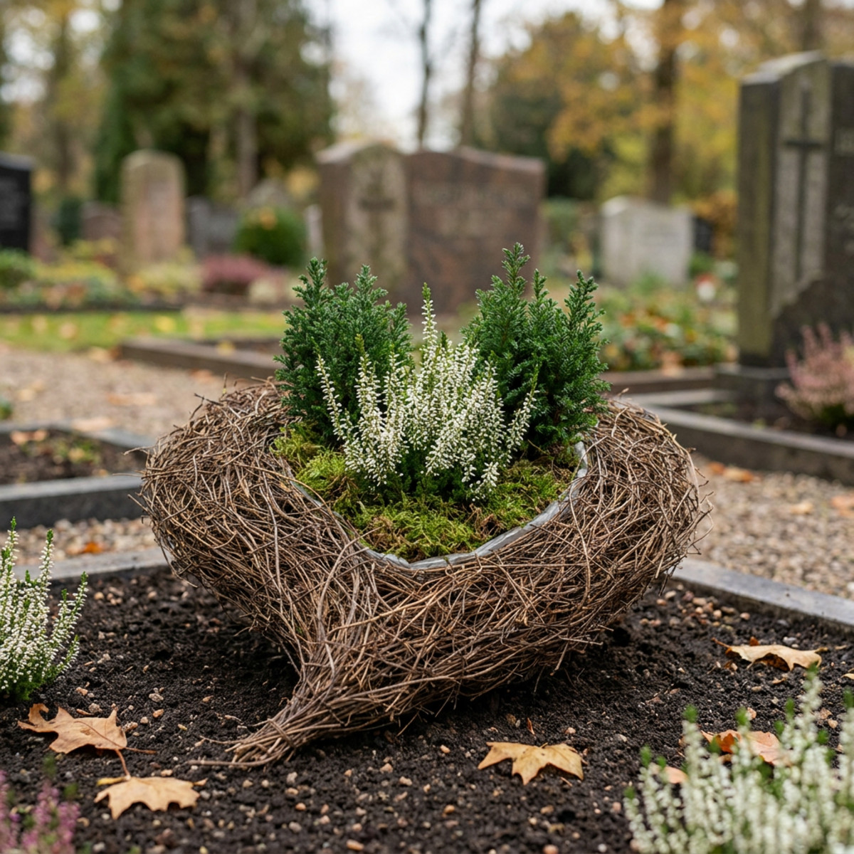Pflanzschale Herz Friedhof 26cm Rebenherz Natur