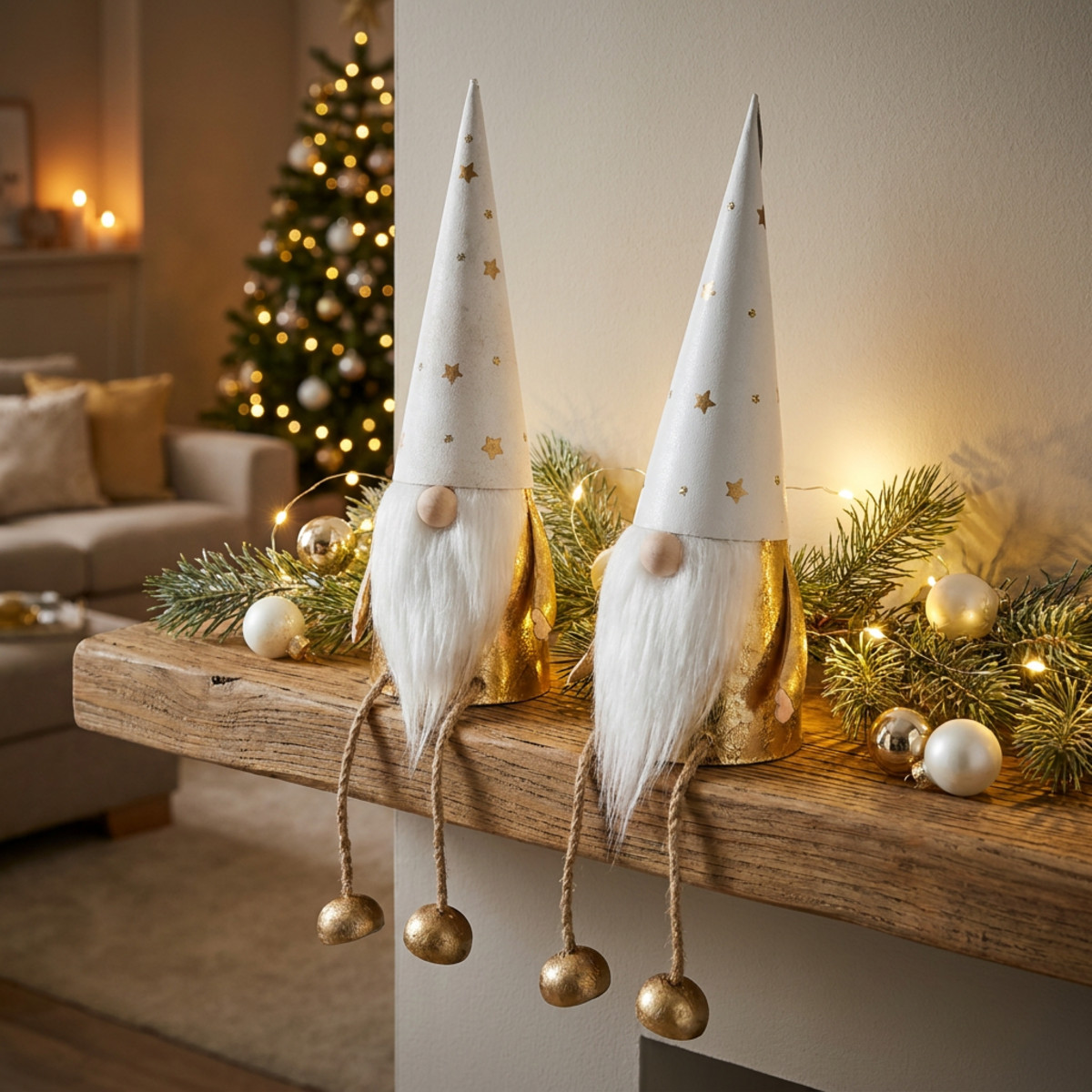 Wichtel Weihnachten Deko-Figur Weiß Gold 22cm 2 St