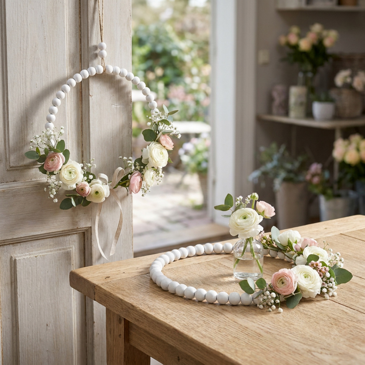 Deko-Holzring Shabby Chic Weiß Ø19cm 4er Set