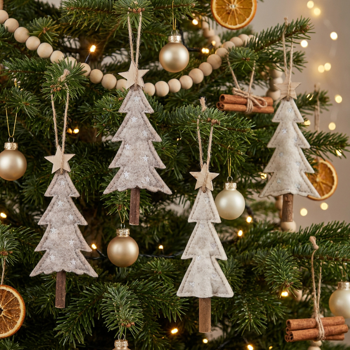 Filz Tannenbäume Christbaumschmuck Beige Creme 6er Set