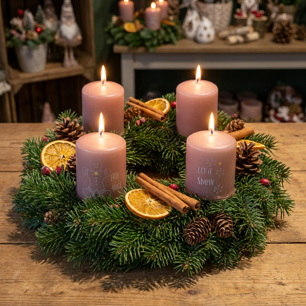 Weihnachtskerzen Rosa 4er Set Stumpenkerzen Ø5cm H6cm