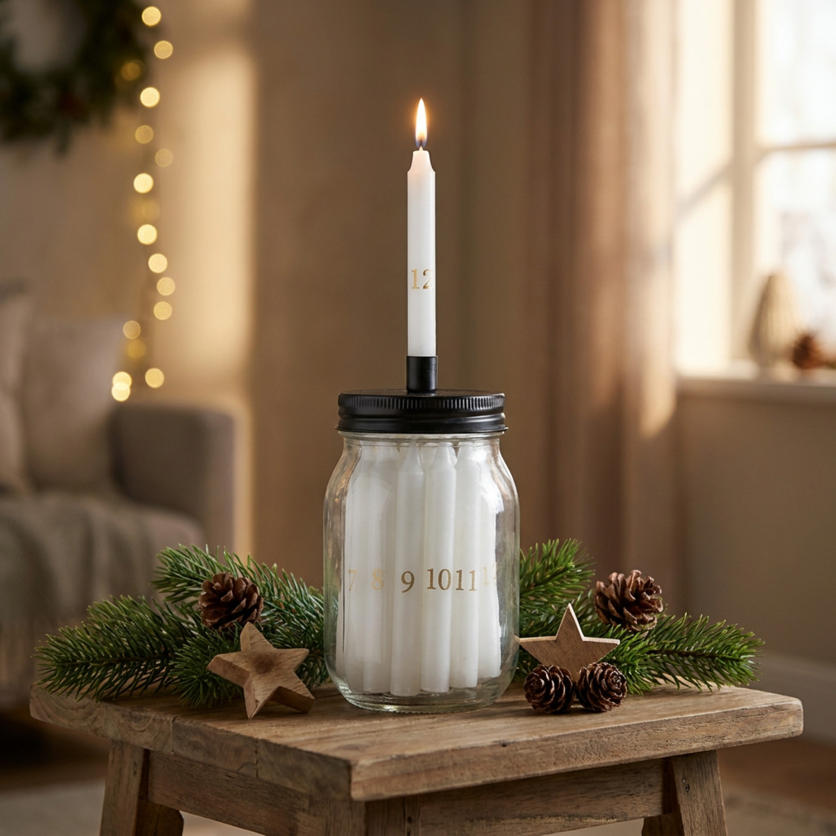 Kerzenhalter aus Glas Adventskalender 24 Kerzen H14,5cm