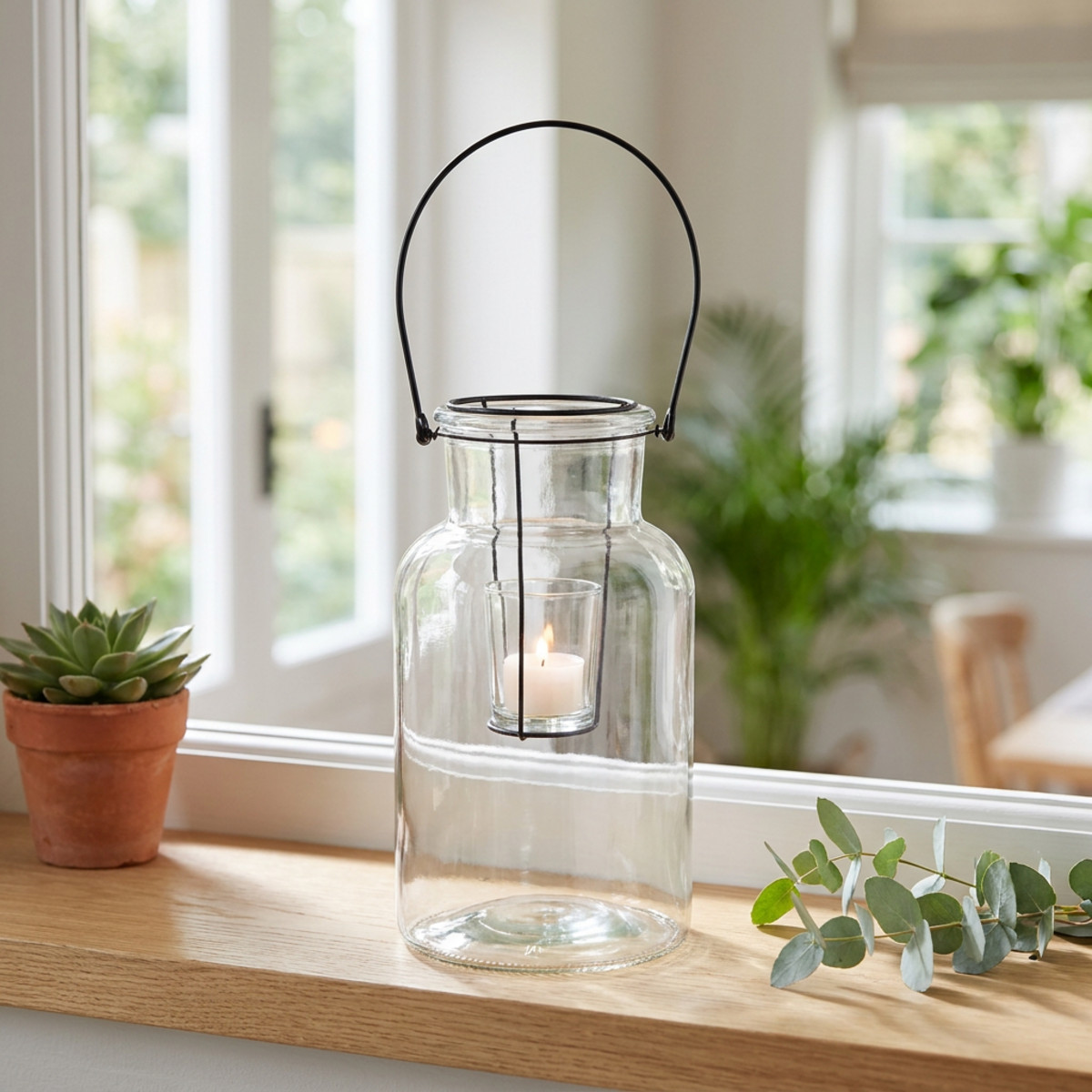 Windlicht Glas Metall Schwarz Ø13cm