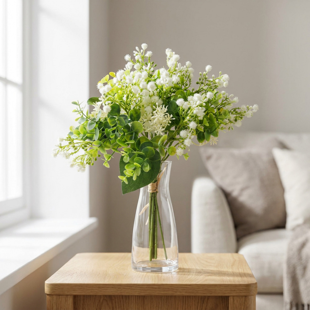 Deko-Kunstblumenstrauß Grün Weiß L36cm Eukalyptusblätter