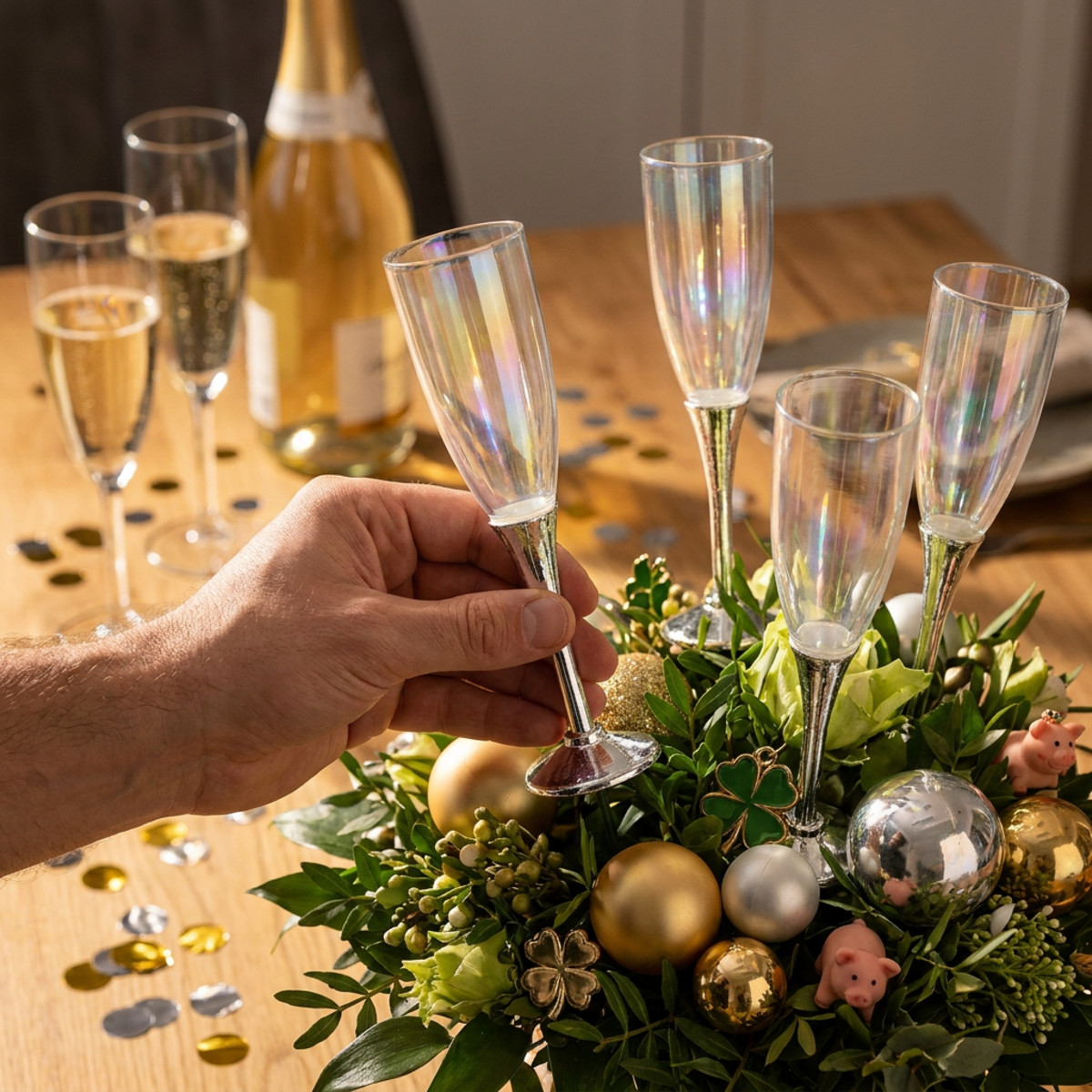 Silvester Deko Sektglas-Stecker Silber 12St 27cm