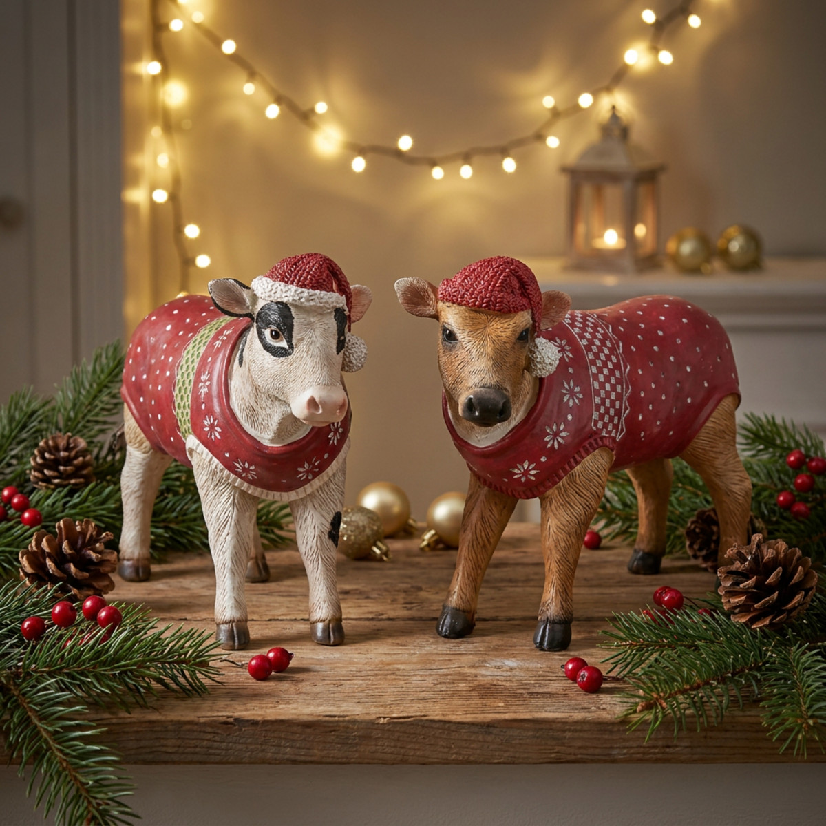 Weihnachtskuh Deko mit Mütze 2 St Weiß Braun
