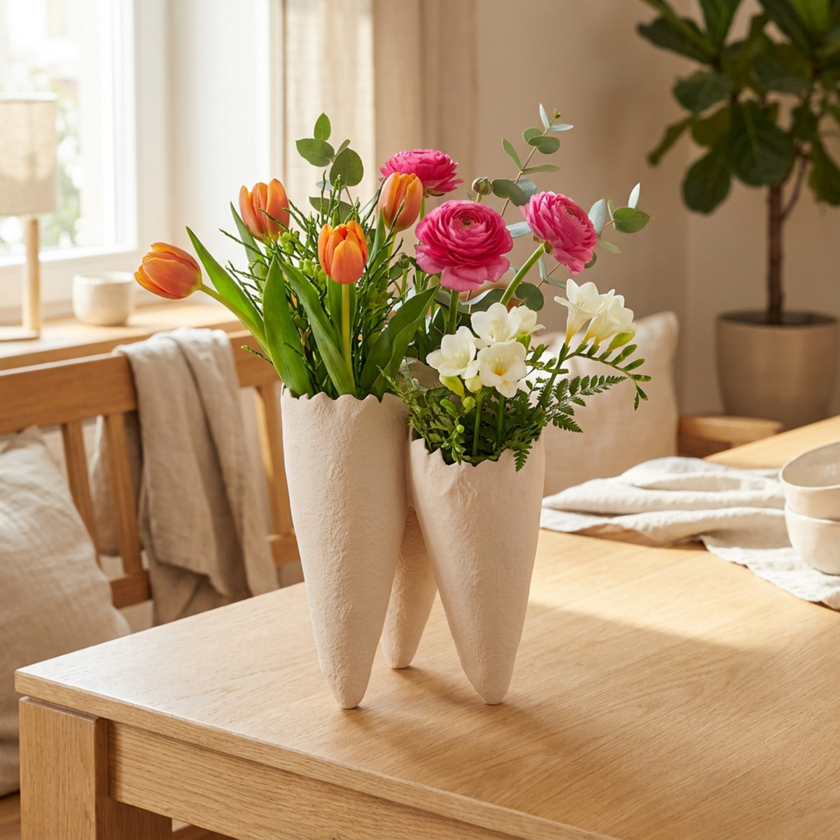 Deko Vasen Beige Keramik 3er Set Kegelvasen