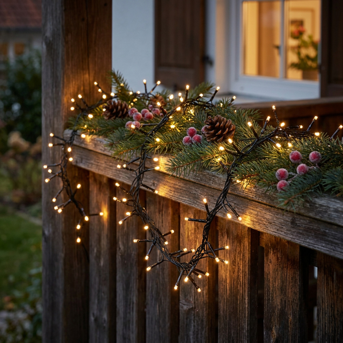 LED-Lichterkette außen 288er 2,4m Warmweiß Schwarz