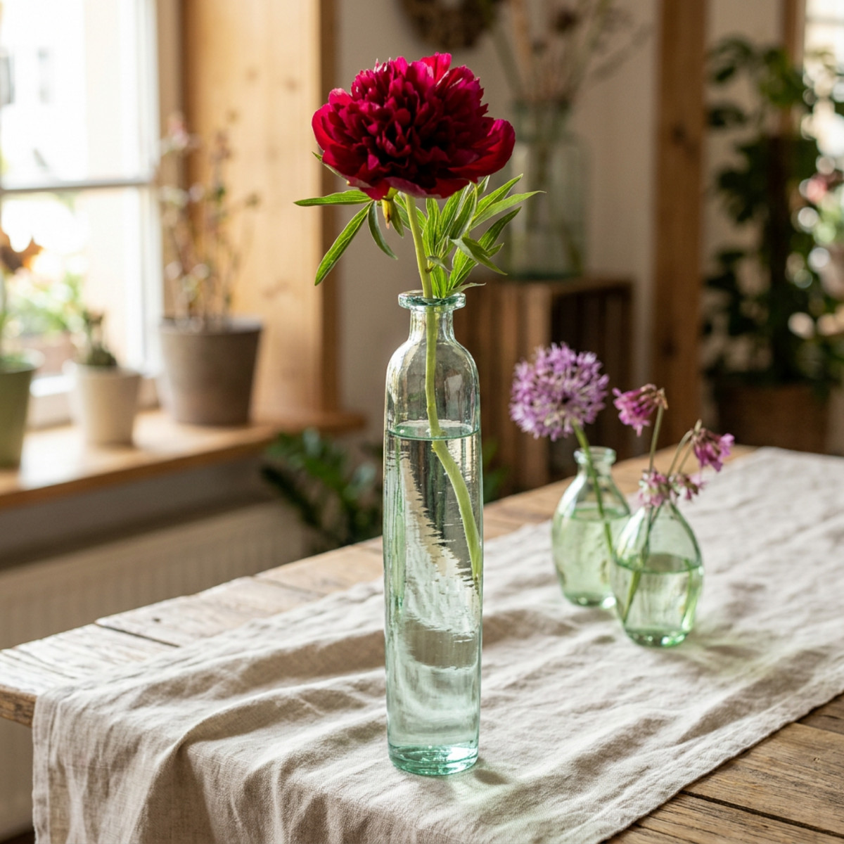 Flaschen Deko Vase Glas Grün Ø6,5cm H30cm