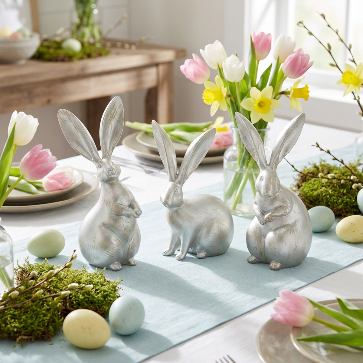 Deko Hasen Silber 3er Set Vintage Look Ostern