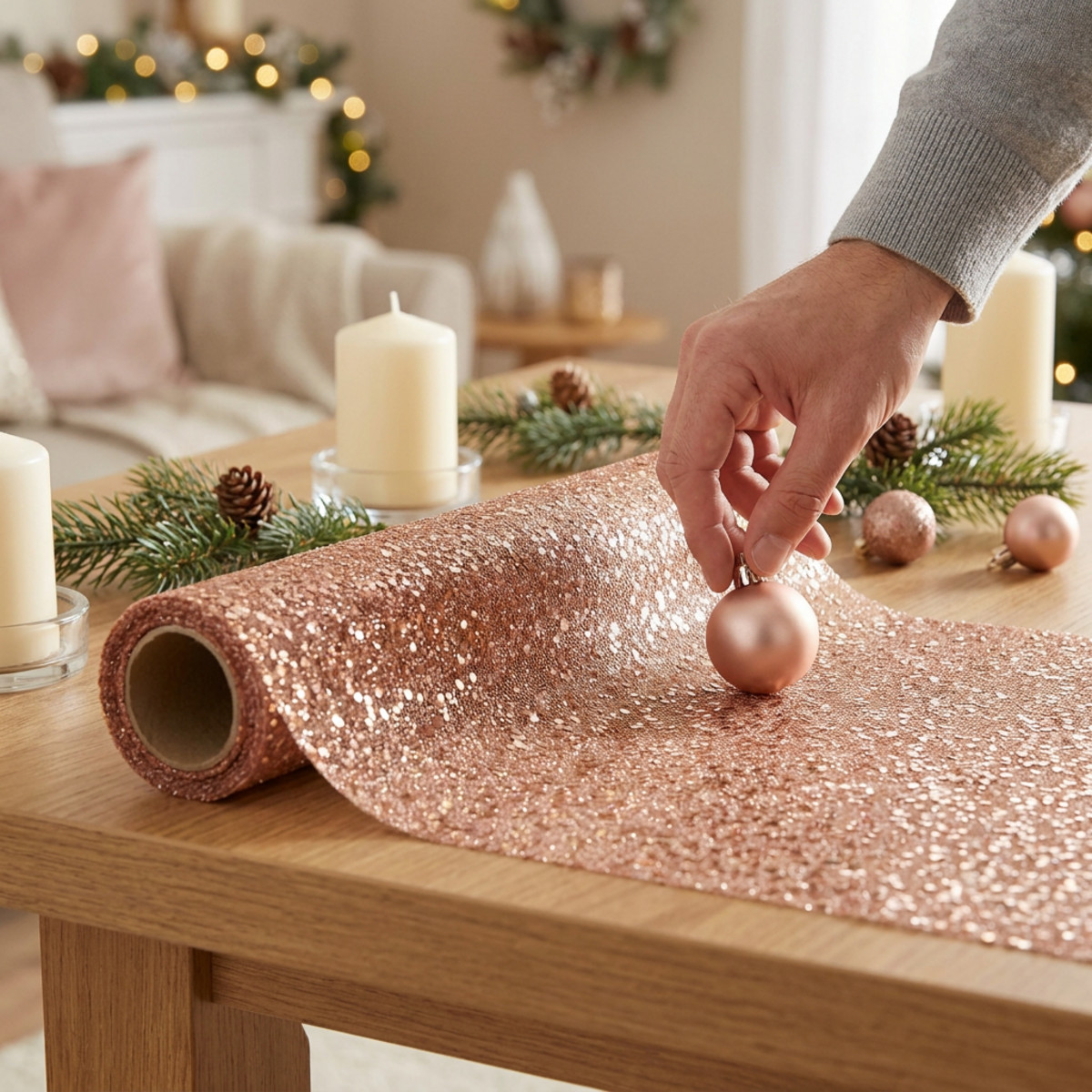 Tischläufer Weihnachten Rosé Gold 48x450cm