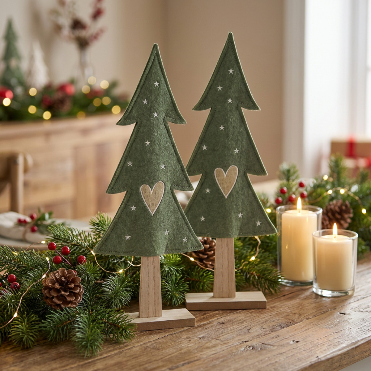 Deko Tannenbaum Filz Grün 52cm 2er Set Tischdeko