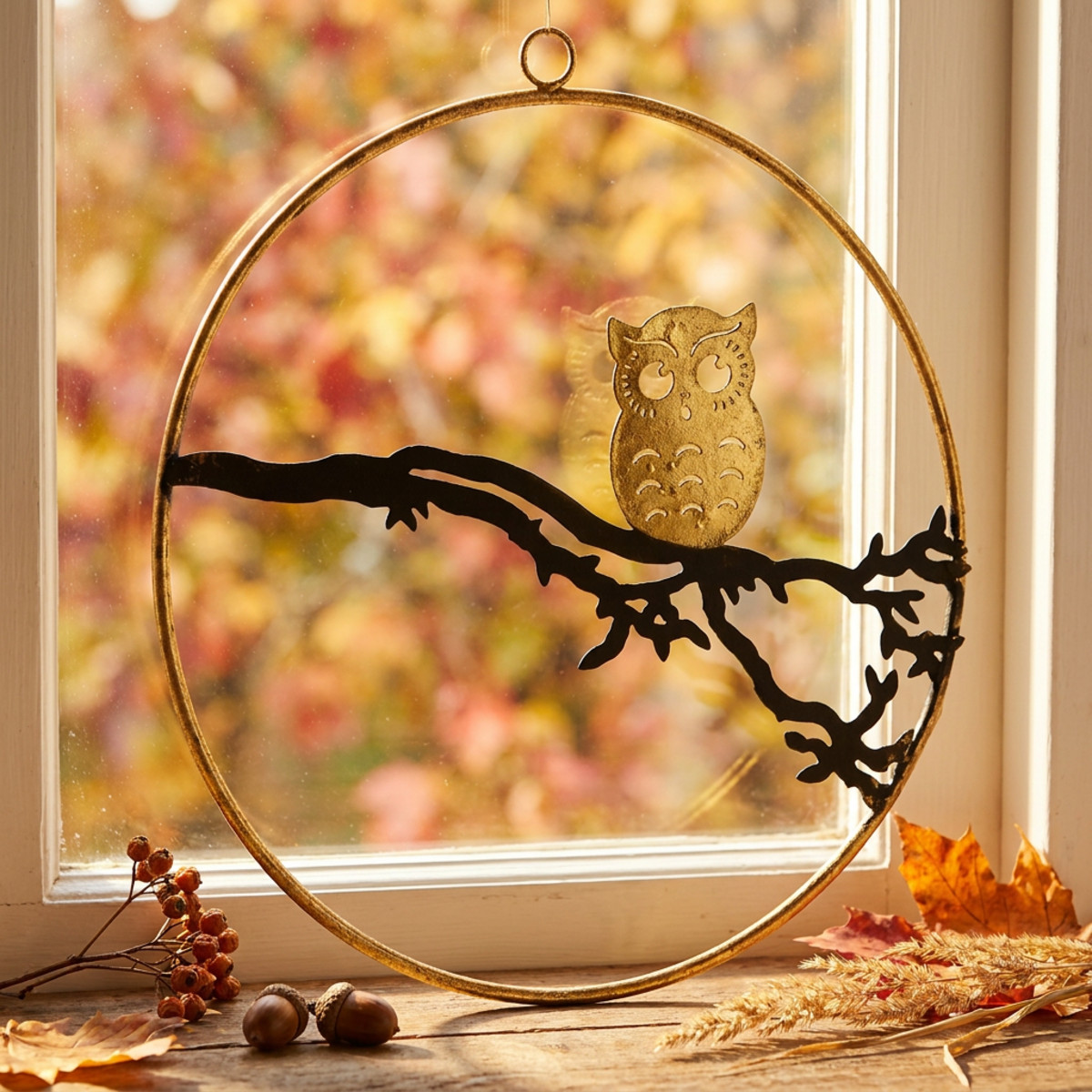 Fensterdeko Eule Metall 22cm Herbstdeko Gold Schwarz