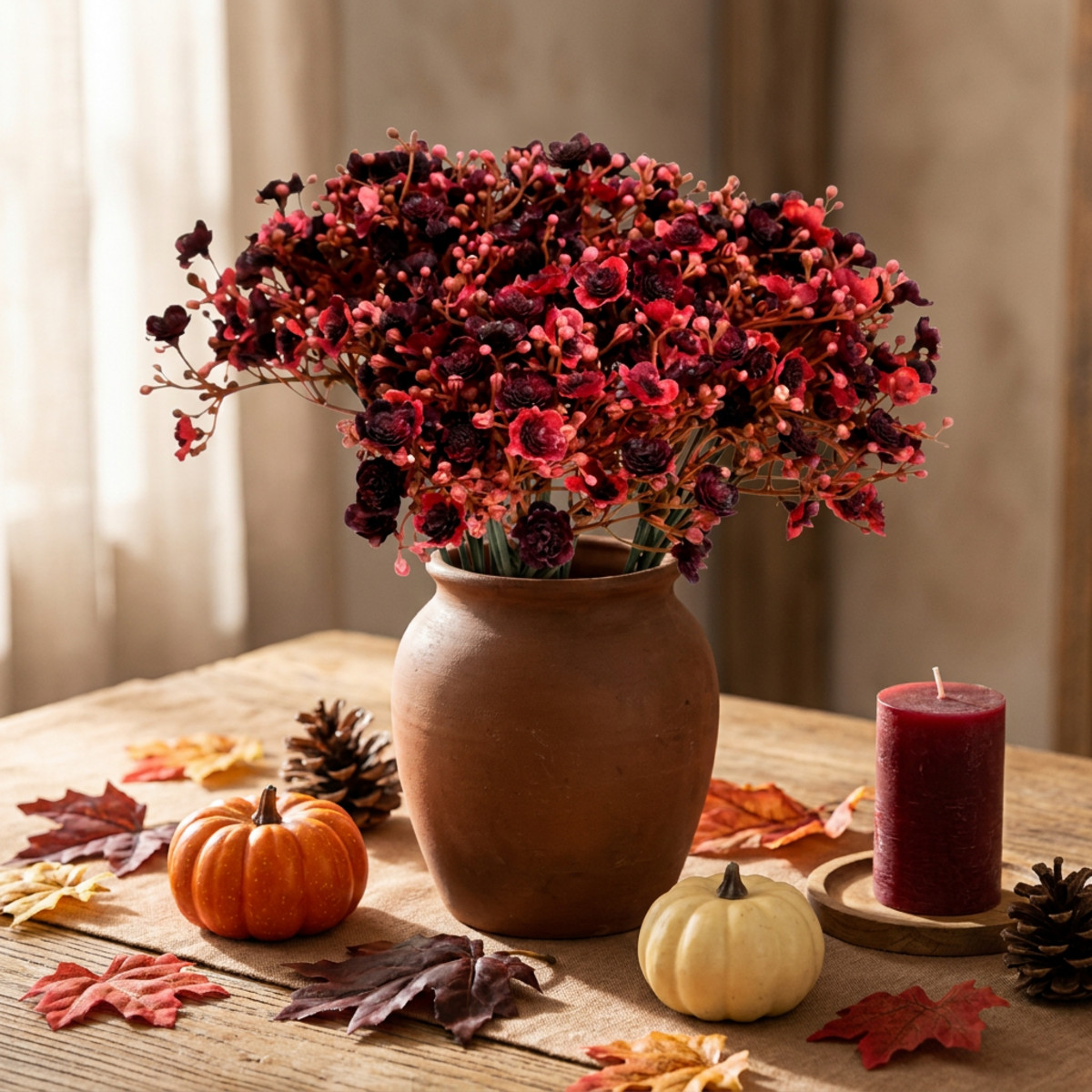 Schleierkraut künstlich Rot 29,5cm 18St Herbstdeko