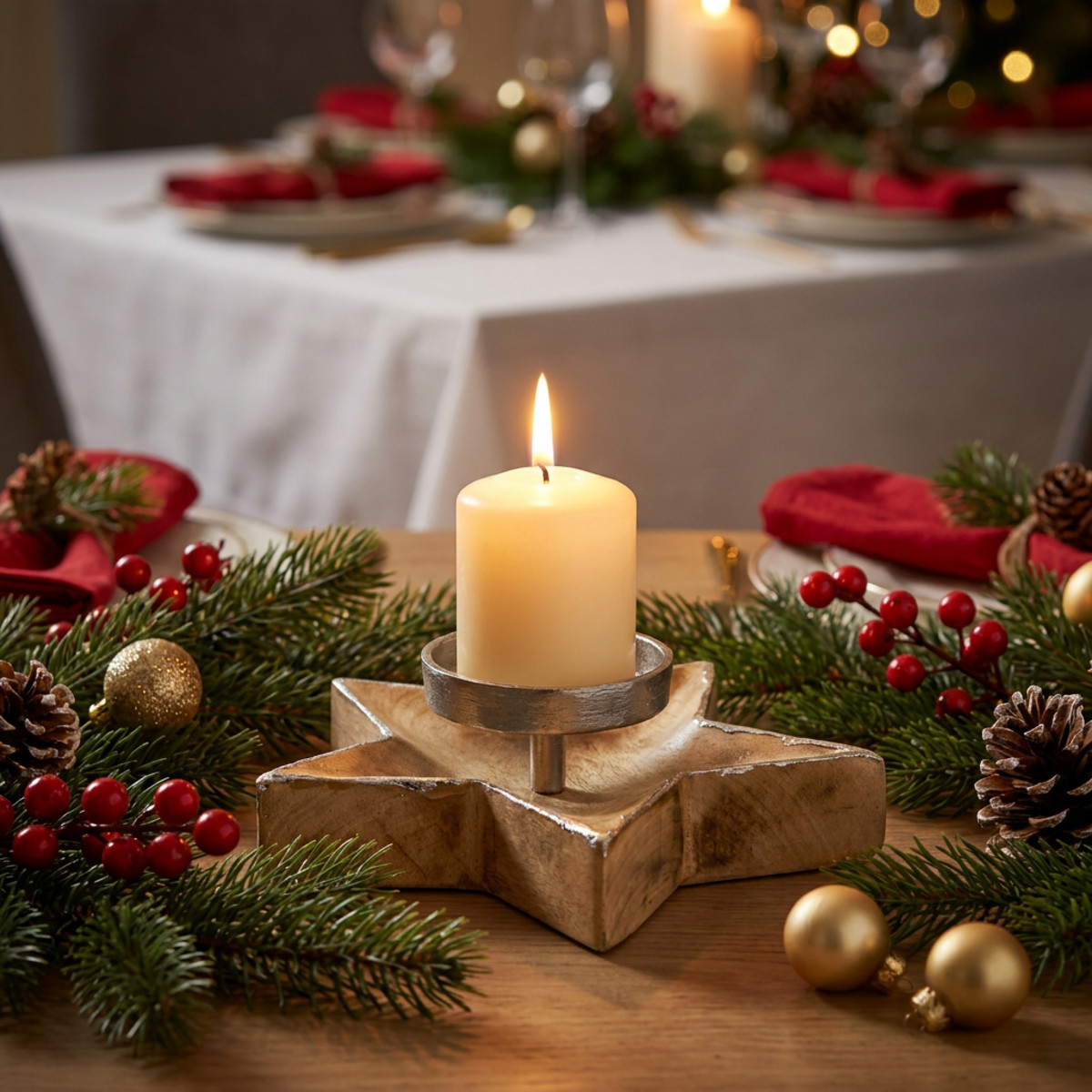 Kerzenständer Stern Holz Ø20cm H7cm Weihnachten
