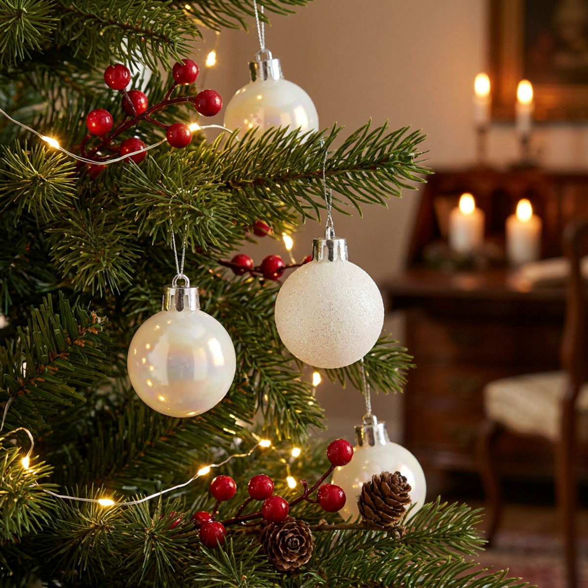 Weihnachtskugeln Perlmutt Weiß Ø3cm 14 Stück