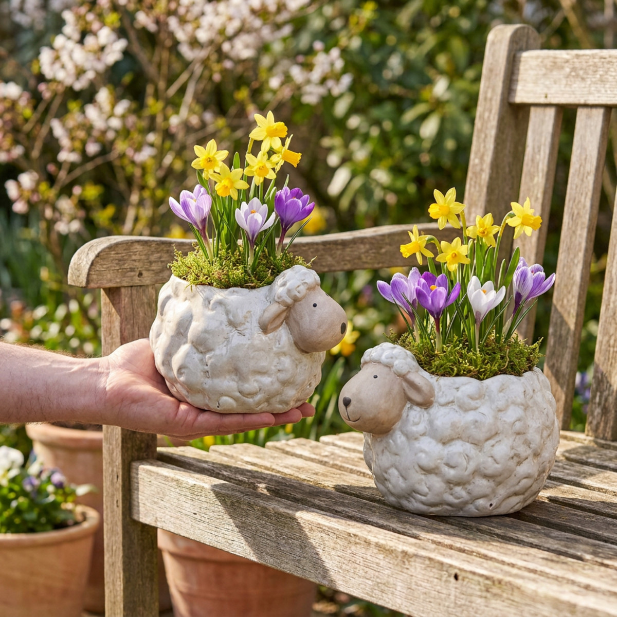 Schaf Pflanzgefäß Keramik 2er-Set Weiß für Zimmer & Garten