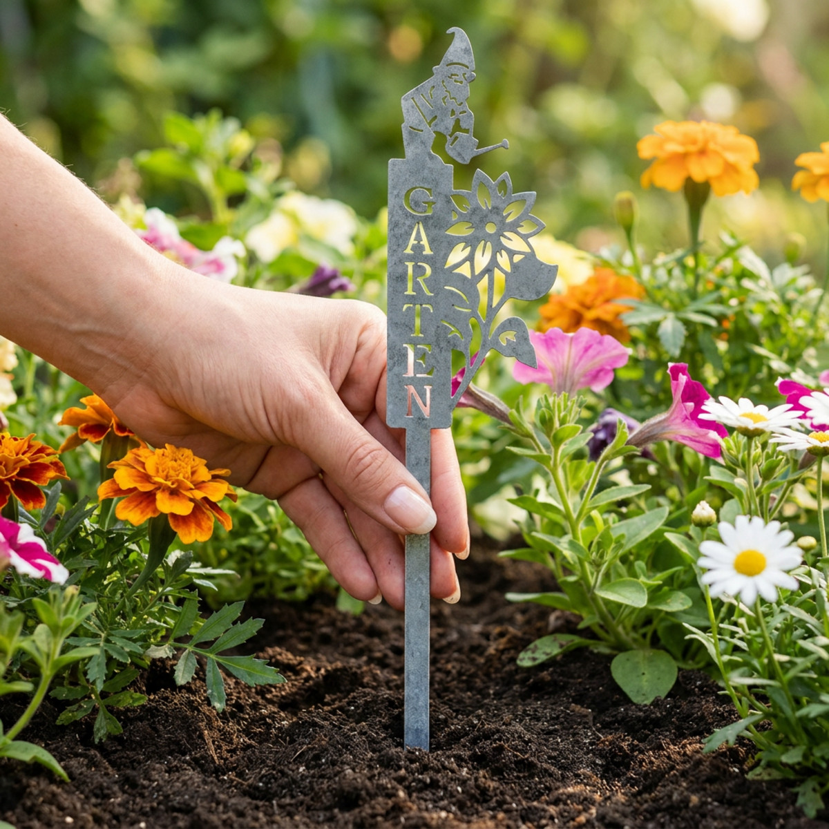 Gartenstecker Metall Garten 50cm Silber