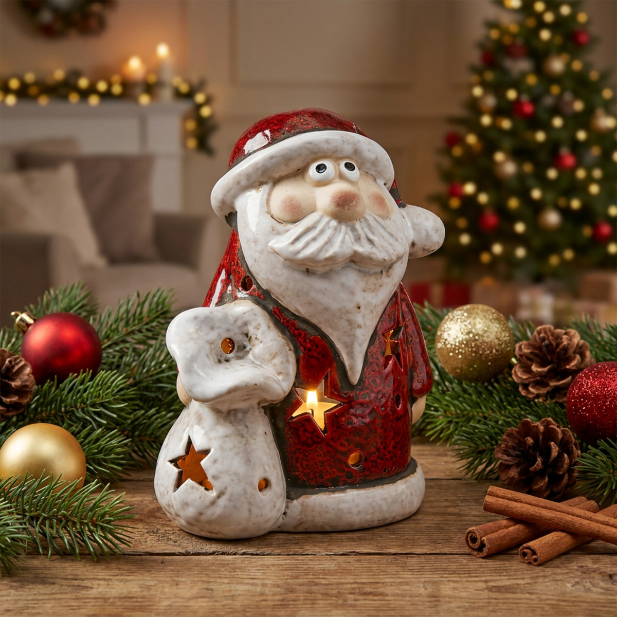 Weihnachtsmann Teelichthalter Keramik H15cm