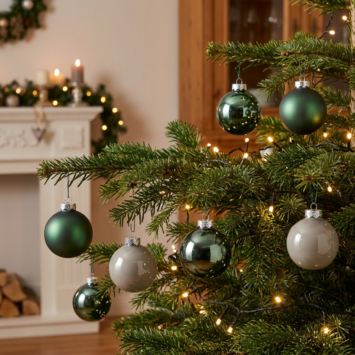 Weihnachtskugeln Grün Grau Glas Ø6cm 24 Stück