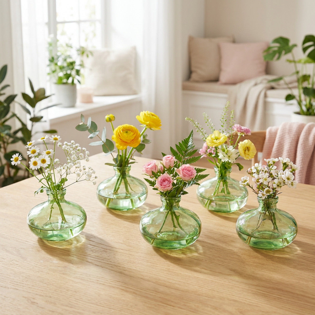 Glasvase Bauchig Grün Ø9cm H6cm 6er Set