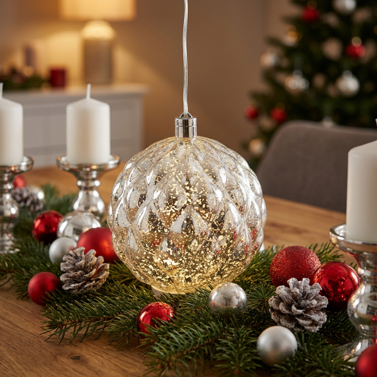 Leuchtkugel Silber Ø15cm LED für Winterdeko