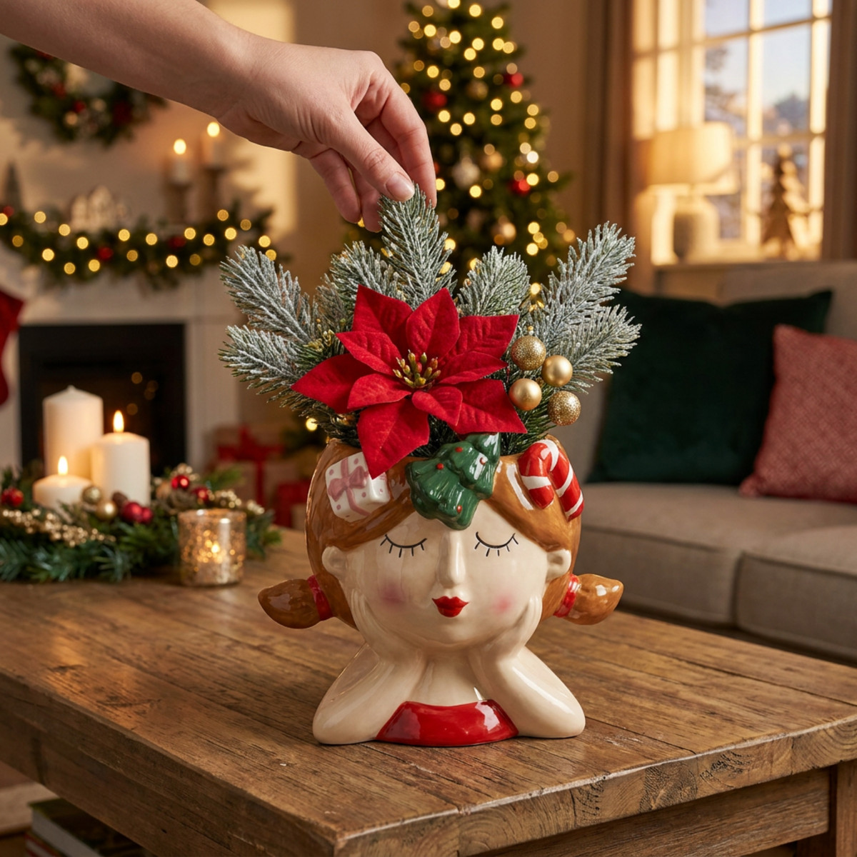 Pflanzkopf Keramik Weihnachten H17cm Übertopf Mädchen
