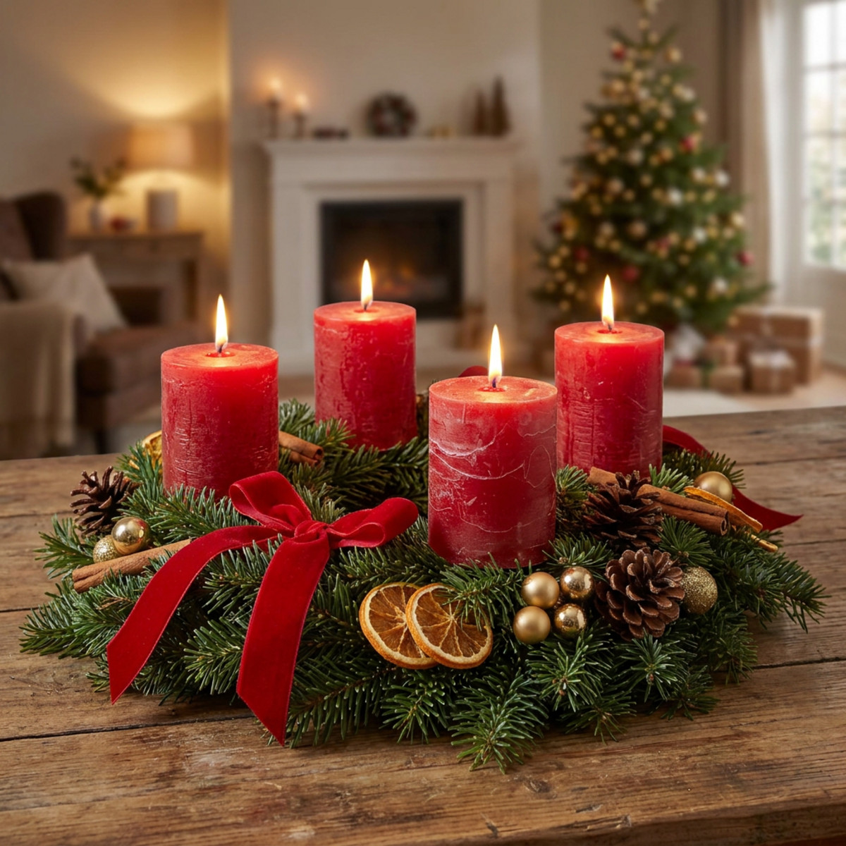 Stumpenkerzen Rot 70x80mm für Adventskranz 4er Set