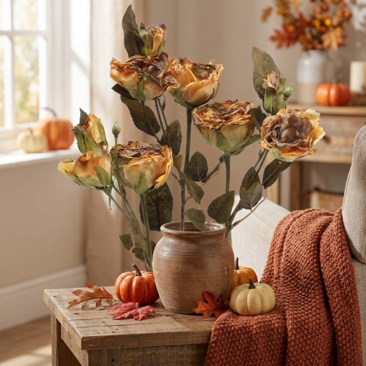 Deko Rosenstrauß Gelb 45cm Kunstblumen 3 Stk