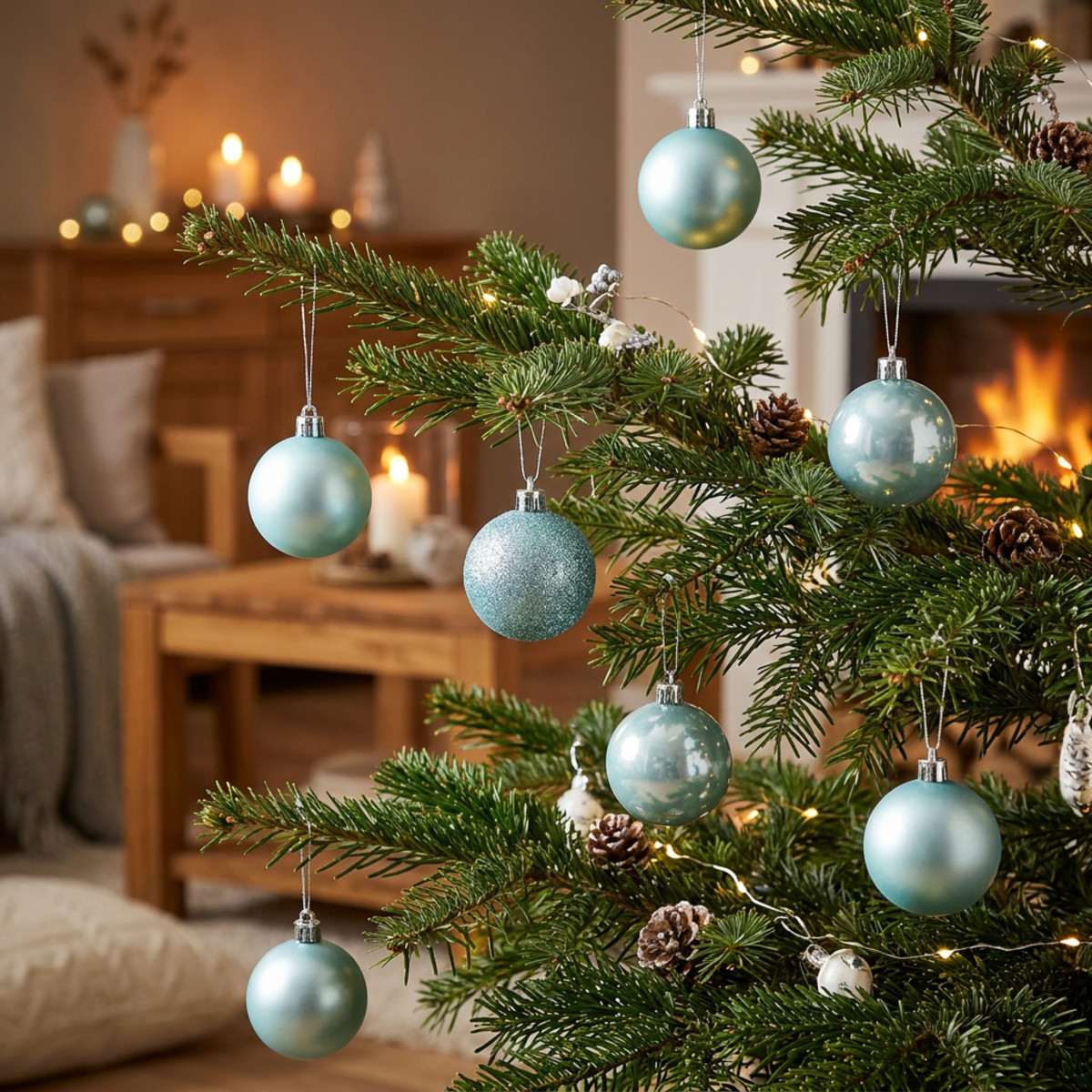 Weihnachtskugeln Kunststoff Hellblau Ø6cm 10 St