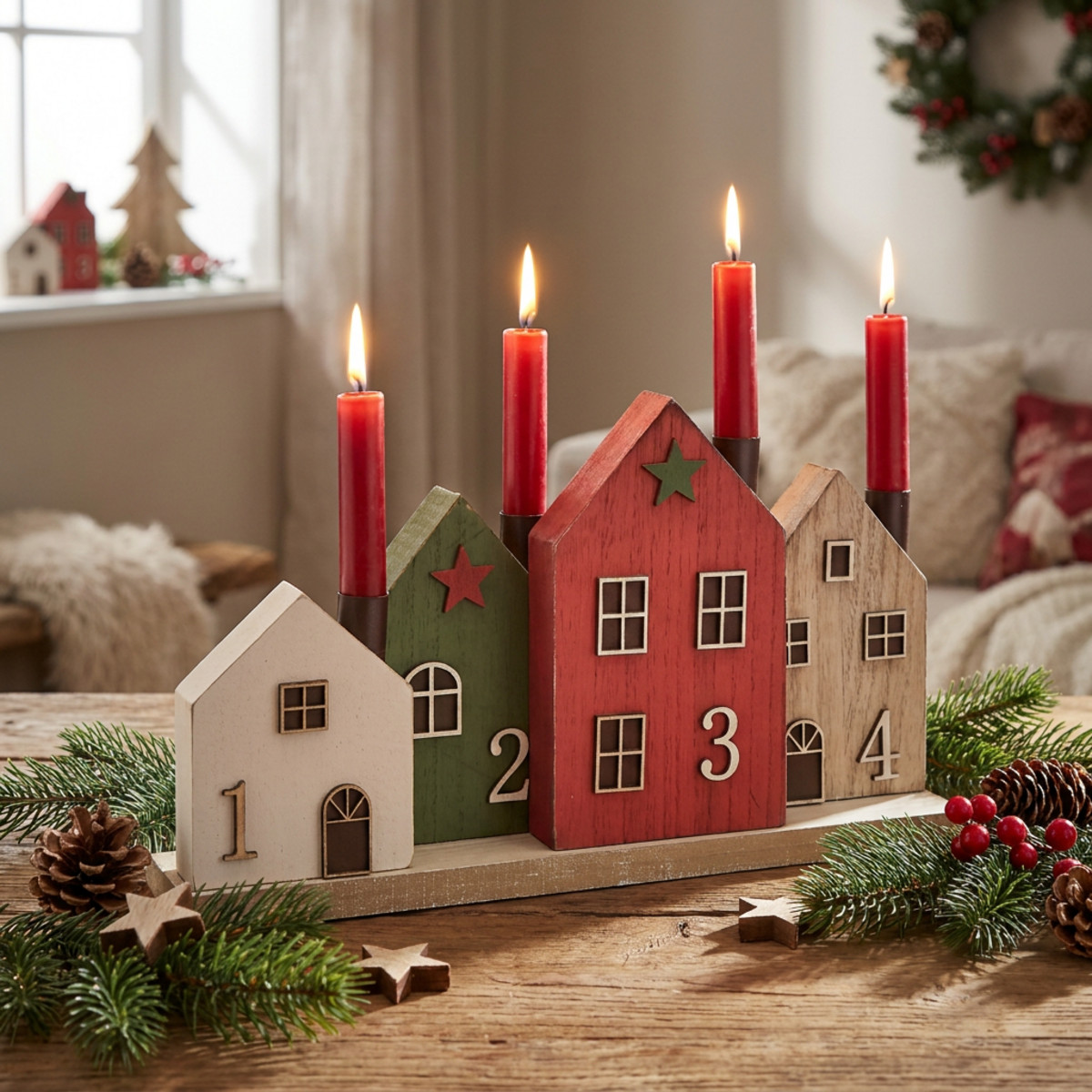 Kerzenhalter Adventskranz Stabkerzen 35cm Holz