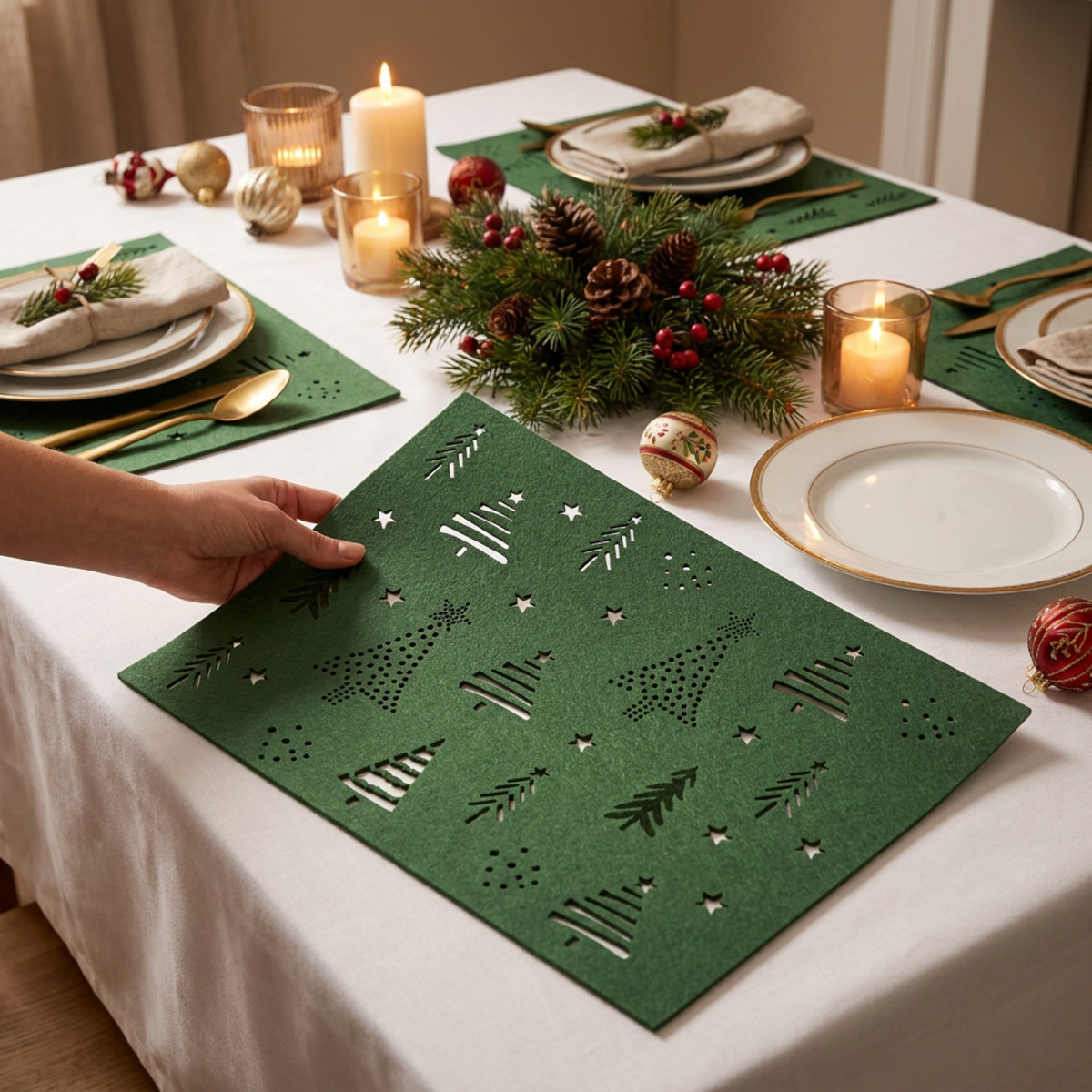 Tischset Weihnachten Grün Filz 45×35cm 4er Set