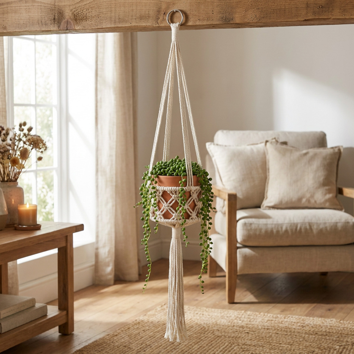 Makramee Hängedeko Boho Stil Ø12cm Creme